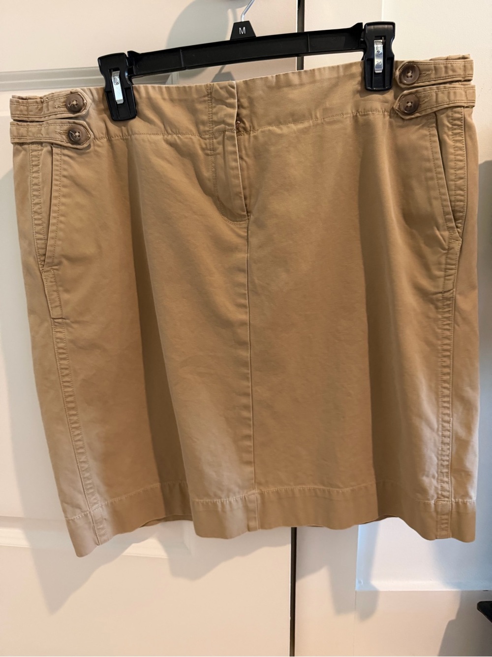 Lands' End Khaki A-Line Skirt with Button Detail